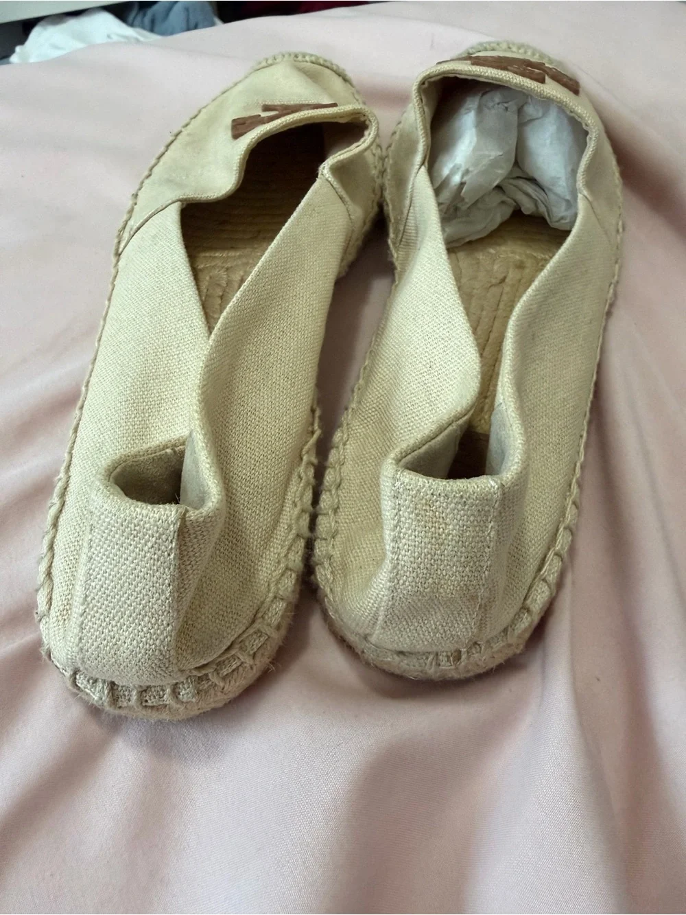 Tory Burch Cream Canvas Espadrilles with Brown Logo